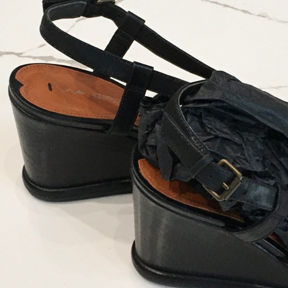 Via Spiga Black Strappy Sandals Block Heel Wedges Size 6M EUR 36 Unique Vibe